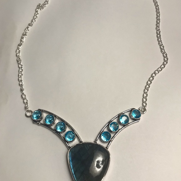 Labradorite Blue Topaz 925 Sterling Silver Necklace - Picture 3 of 3